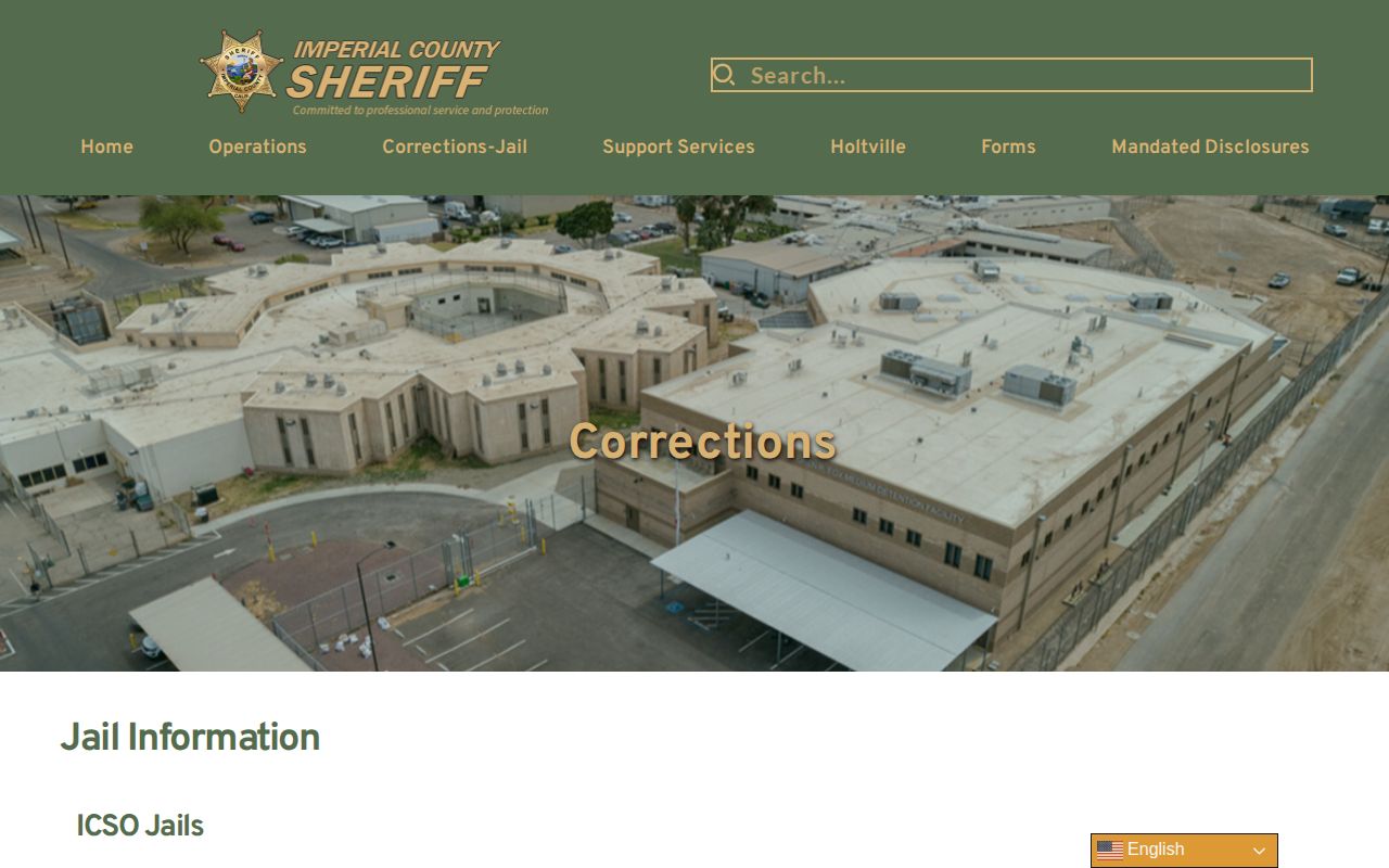 Imperial County Sheriff jail information page without a public roster search