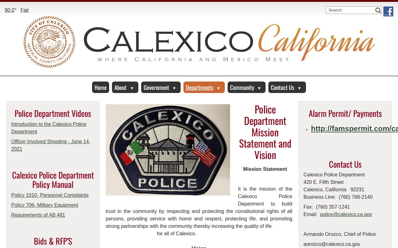 Official Calexico Police Department webpage and contact options